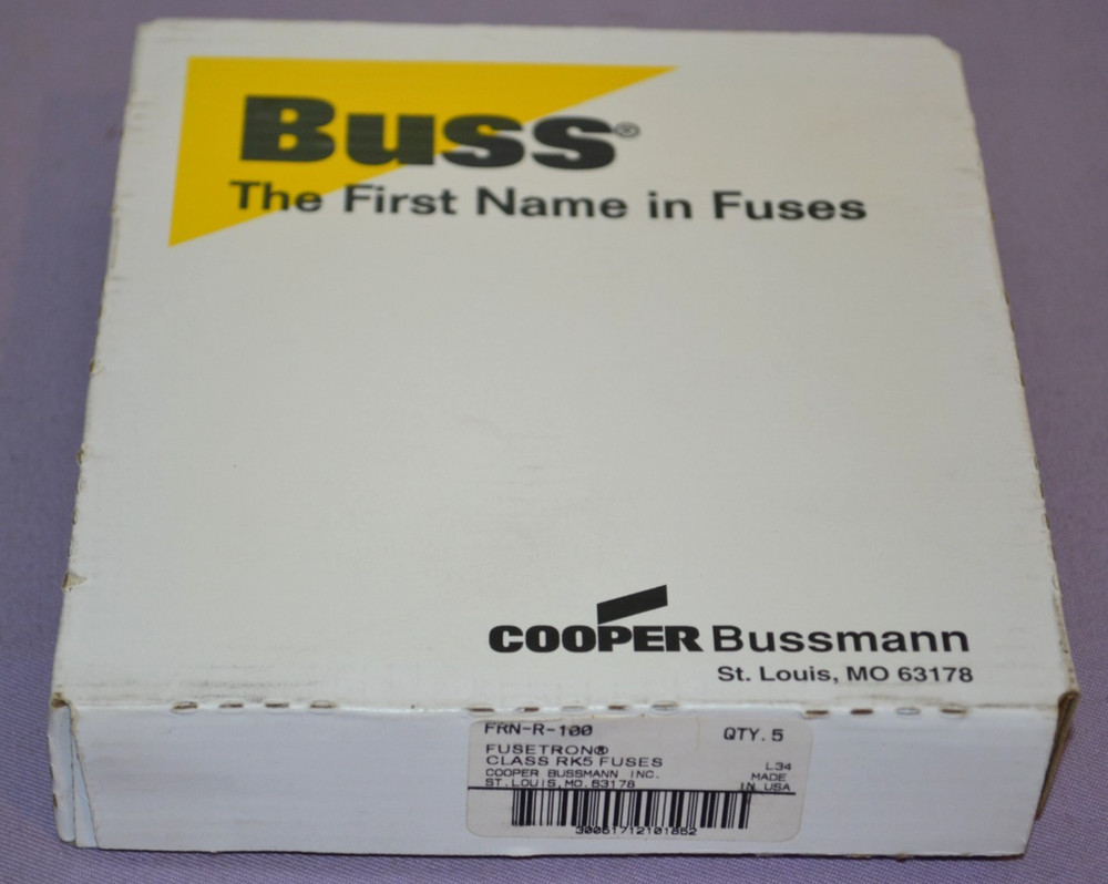 Box of 5 Bussmann FRN-R-100 Fusetron Dual-Element Time Delay Fuse 100A/250V–New