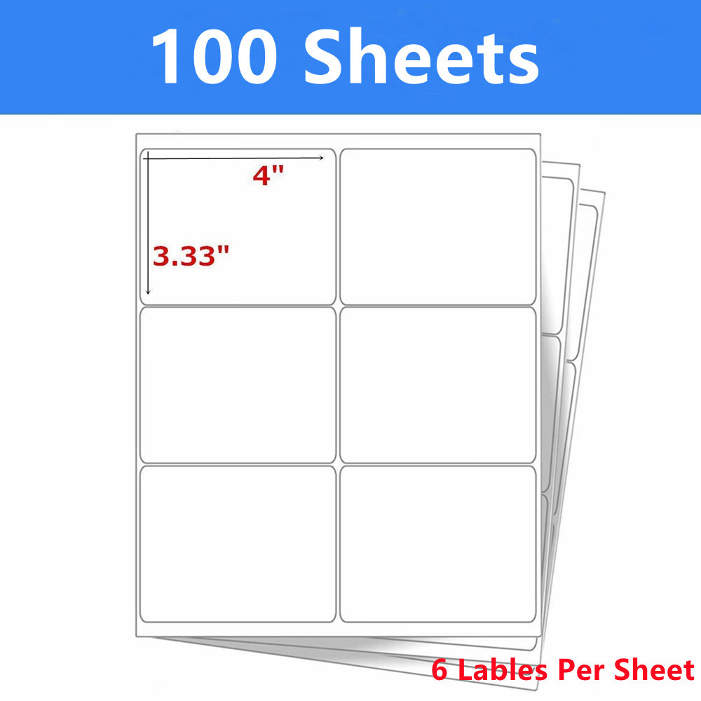 4″x3 1/3″ Laser Ink Jet Blank Address Shipping Labels Self Adhesive 6 per sheet