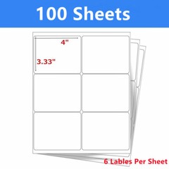 4″x3 1/3″ Laser Ink Jet Blank Address Shipping Labels Self Adhesive 6 per sheet