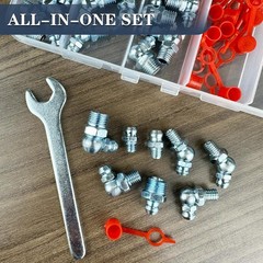 82PCS 1/4-28 SAE Zerk Grease Fittings Kit with Caps and Wrench Strainer