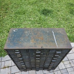 Vintage Hobart Industrial Steel Metal Parts Cabinet Machinist 27-Drawer Green