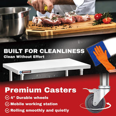 30X24 NSF Stainless Steel Cart Work Table – Heavy Duty Rolling Food Prep Table –