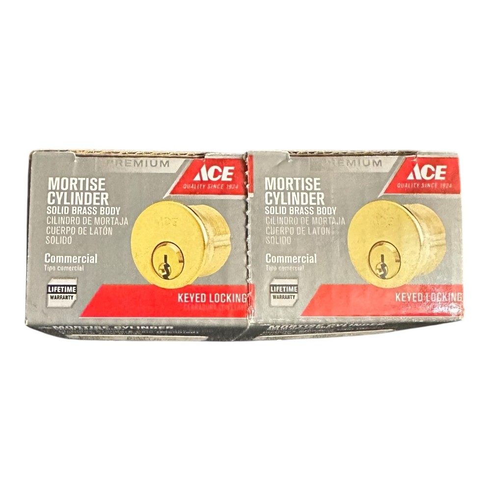 Ace 1-1/8 in KW1 Mortise Cylinder Bright Brass Solid Brass Lock Core 2-Pack