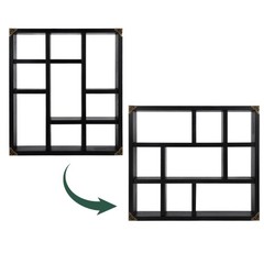 MITREL 17.7×15.7-Inch Shadow Box Shelf 9-Slot Rustic 1 PCS, 9c-classic Black