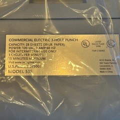 Swingline Commercial Electric 3 Hole Punch 28 Sheet Capacity Gray Model New