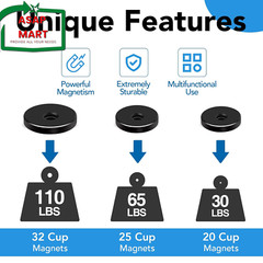 LOVIMAG Strong Neodymium Cup Magnets, 3 Sizes, 12Pcs Black Heavy Duty with Count