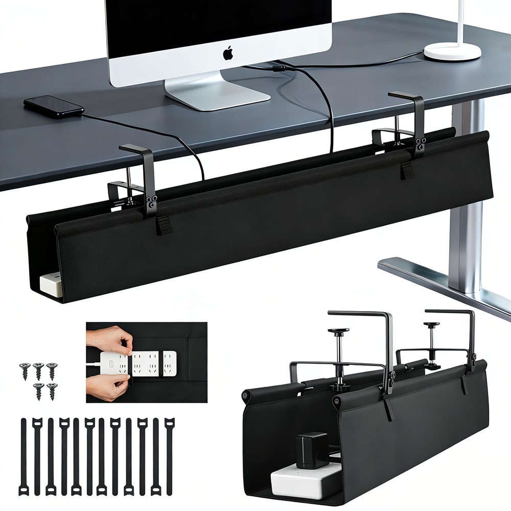 Oxford Cloth Under Desk Cable Management Tray,No-Drill 36″ Desk Cable Managem…