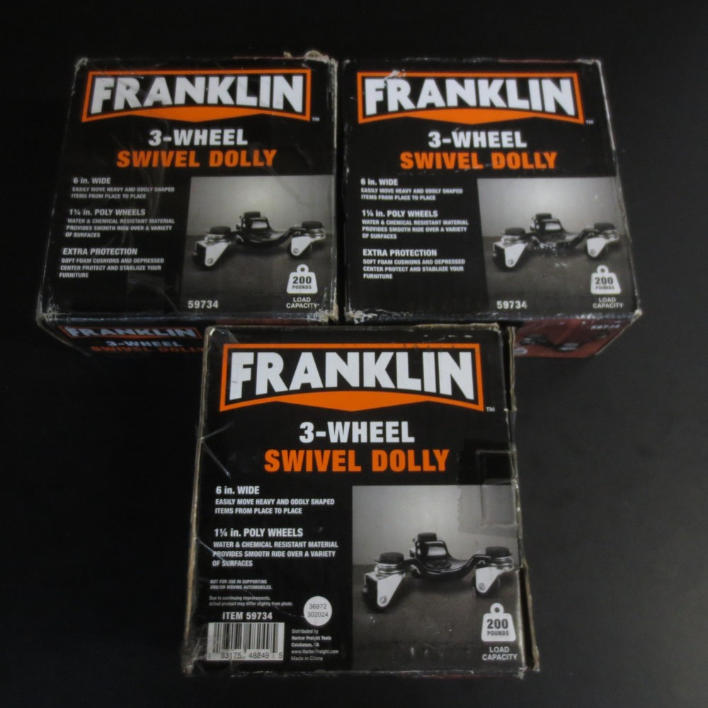 Franklin 3-Wheel Swivel Dolly (6in Wide & 200 Pounds Load Capacity) #59734 – 3PK