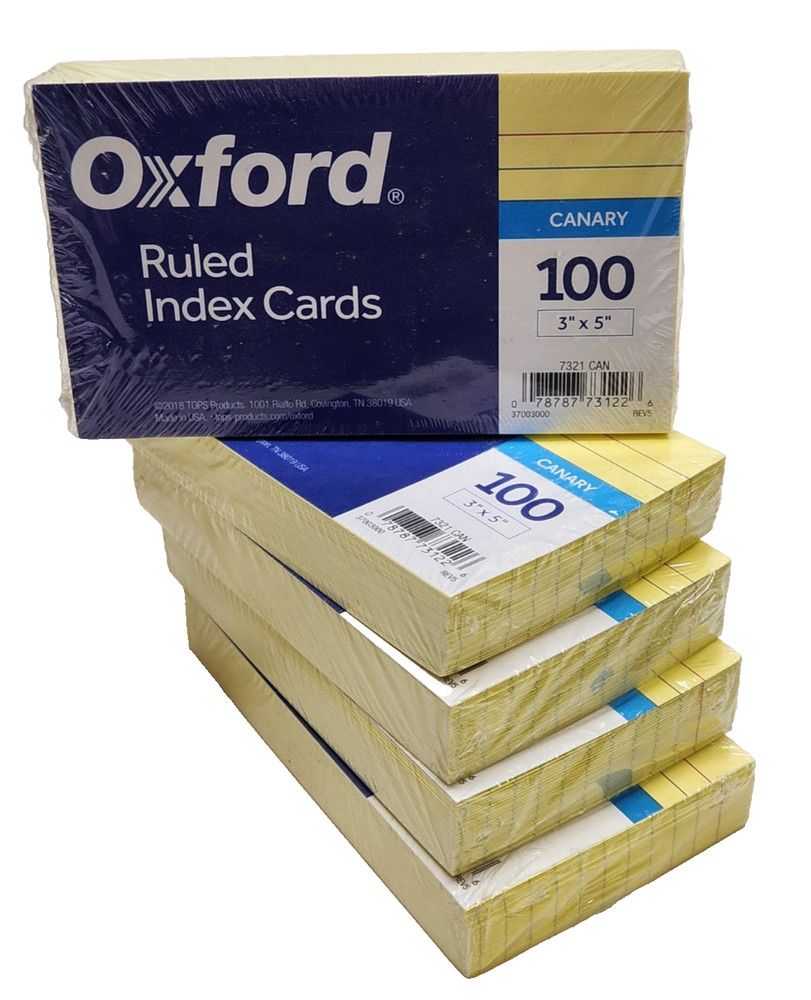 500 Cards – Oxford Ruled Index Cards 3″ x 5″ Canary 7321CAN (100 per pack)