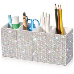 Bling Desk Organizer for Women, Rhinestone Pen Makeup Brush Holder, Girly Des…