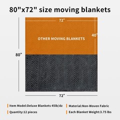 Moving Blankets 72″x80″, 45 lb/dz Weight, Heavy Duty Moving Blanket, Deluxe Q…