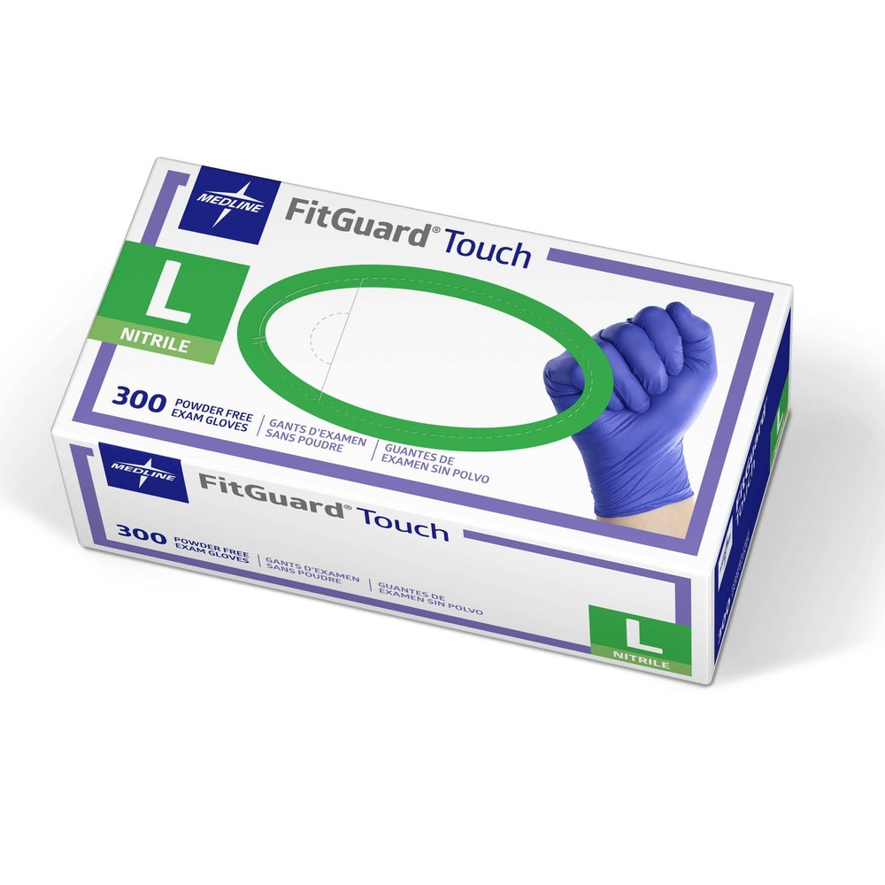 Medline FitGuard Touch Nitrile Exam Gloves, 300 Large (Box of 300), Blue