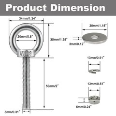 Stainless Steel Eye Bolts with Nuts 4 Pack, x 50mm 5/16″ x 2 inch Long Should…