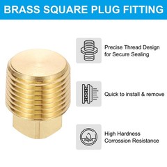 3/8″ NPT Brass Square Plug Fittings, 5Pcs Solid Thread Square Head Pipe Fitti…