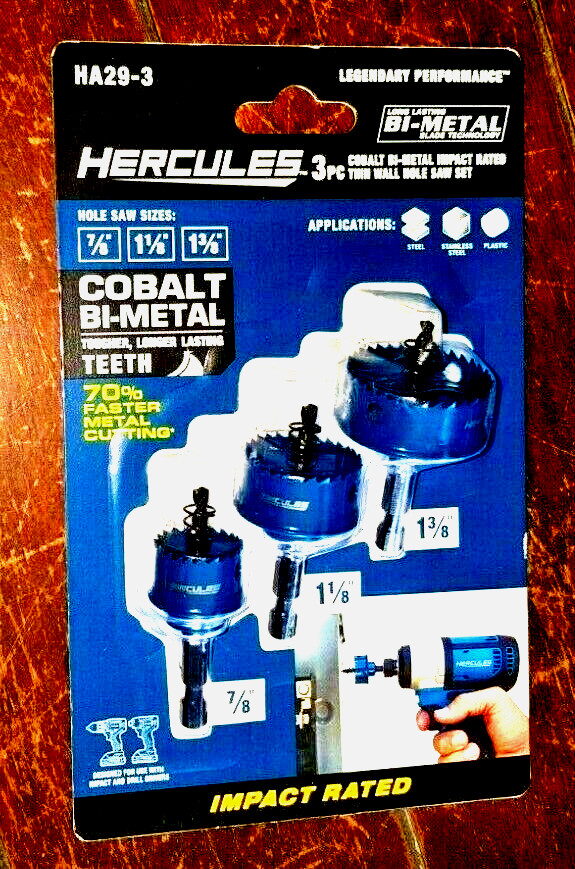 Hercules 3pc. Cobalt Bi-Metal Impact Rated Thin Wall Hole Saw: 7/8, 1-1/8, 1-3/8