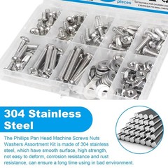 140pcs Phillips Pan Head Machine Screws Nuts Washers Assortment Kit,304 Stain…