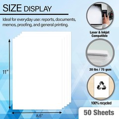 White Multipurpose Paper, 8.5 x 11 in, 50 Sheets | 20 lb 75 gsm, 100% recycle…