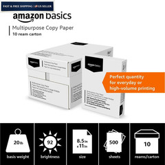 Amazon Basics Multipurpose Copy Printer Paper, 10 Reams | 5000 Sheets, White