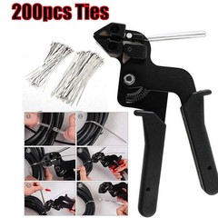 Cable Tie Tool Gun Kit Stainless Steel with 200 pcs Metal Zip Ties #E