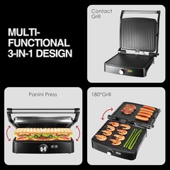 OSTBA Panini Press Grill with Adjustable Temperature, 4-Slice Indoor Grill, 180°