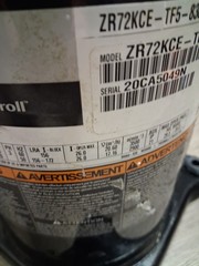 COPELAND SCROLL COMPRESSOR model ZR57K3E – TFD – 930 Year 2016- 460v 3 ph