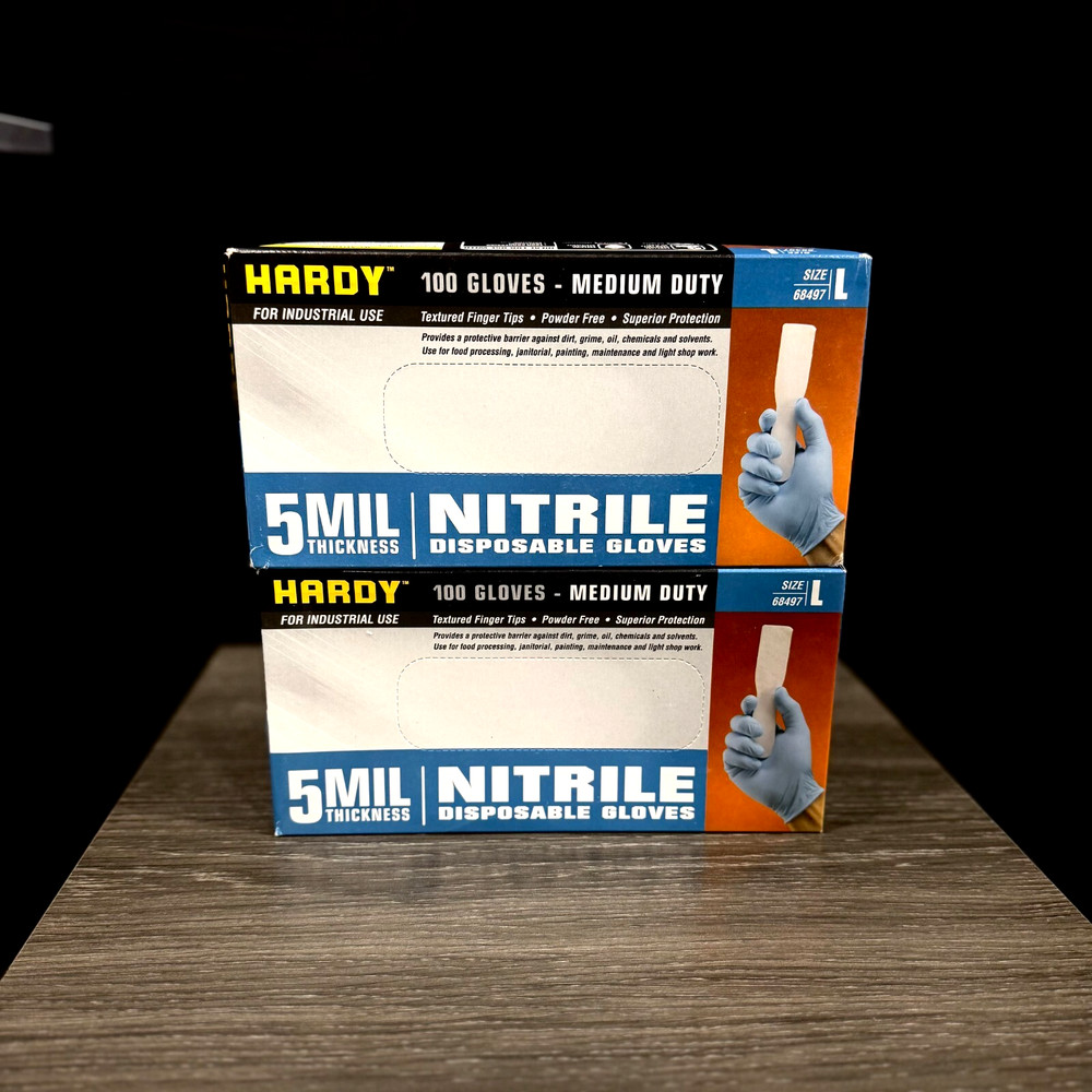 Hardy 68497 Nitrile Gloves (5MIL) MEDIUM DUTY 2 BOXES OF 100 SIZE-L