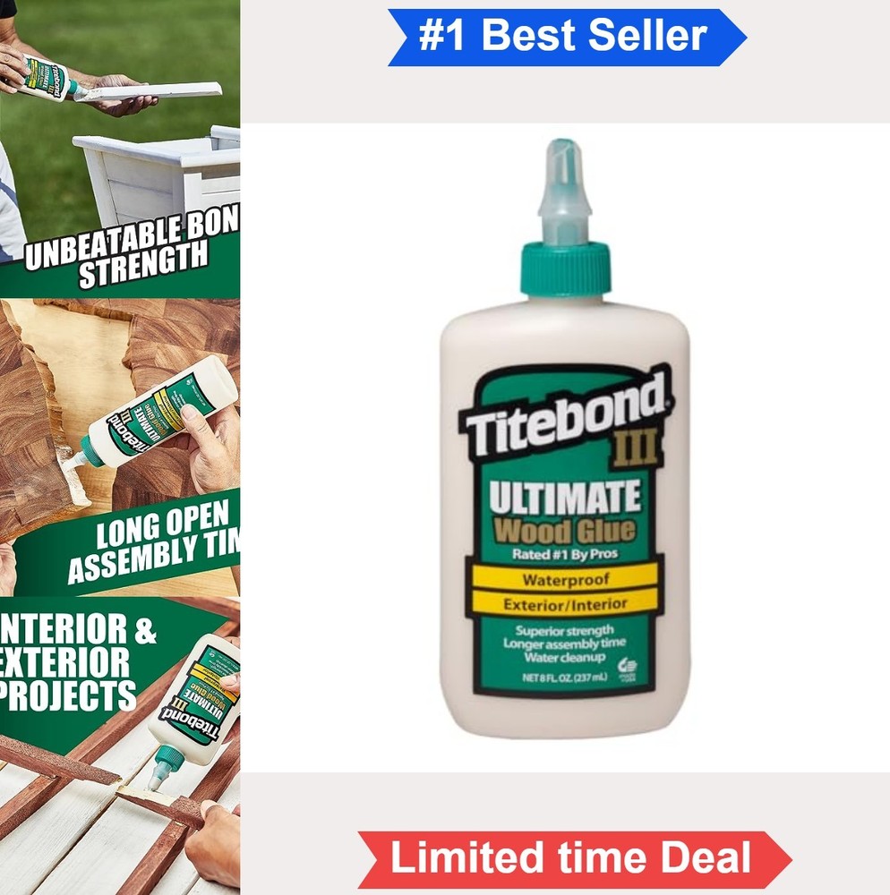 Wood Glue 8 Ounce Waterproof Exterior Interior Woodworking Repair Furniture