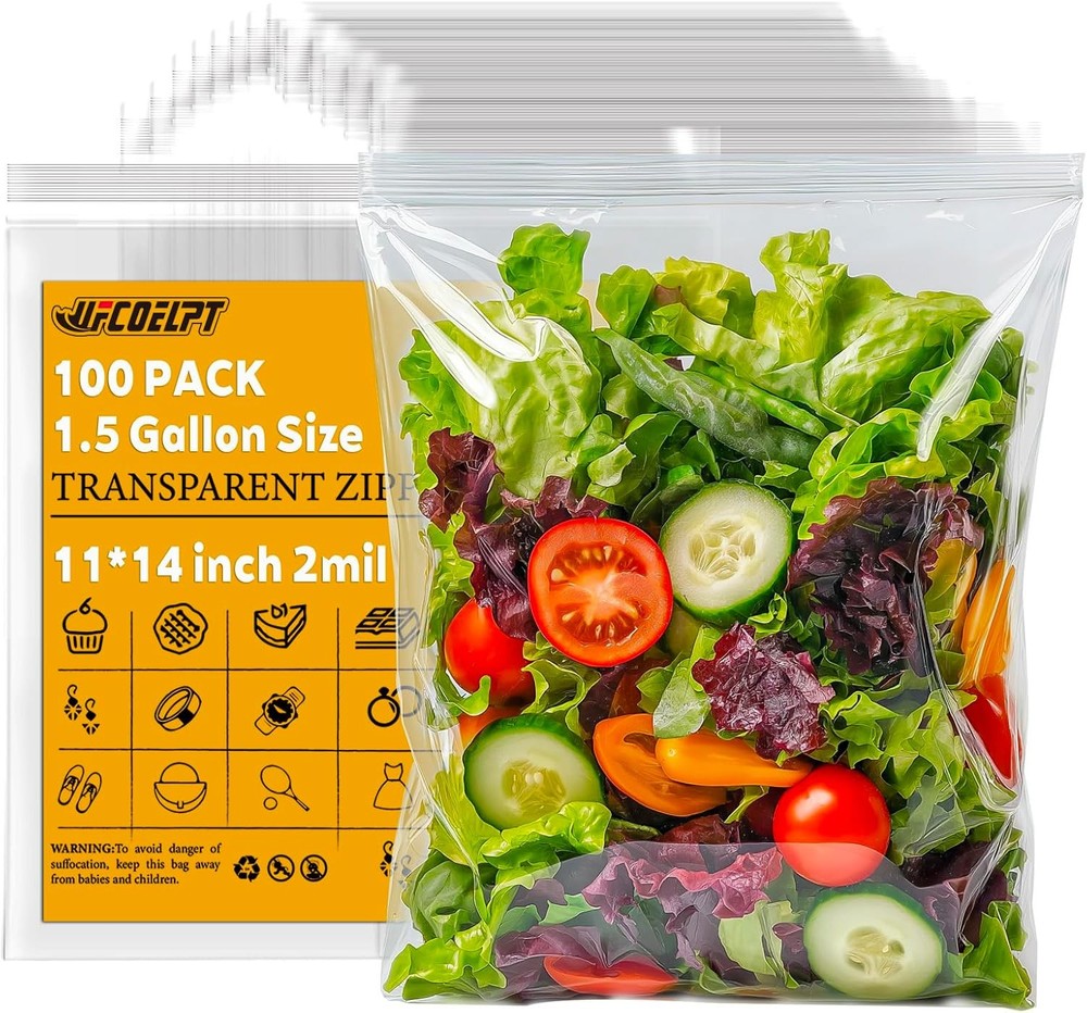 11×14 Large Plastic Reclosable Bags 100 Count 2 mil 1.5 Gallon Size Zip Storage