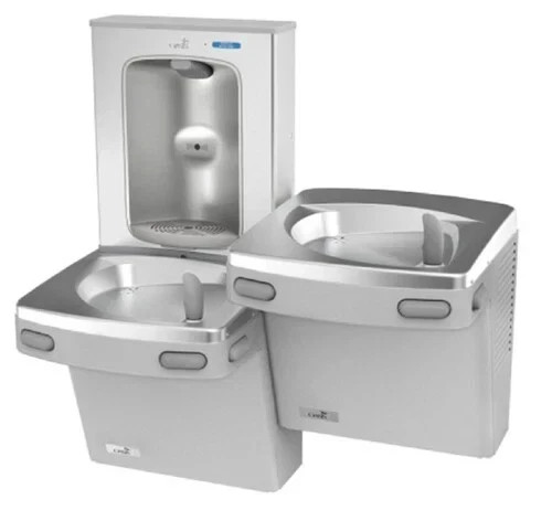 Drinking Fountain with Bottle Filler, 2 Levels, Silver, Indoor