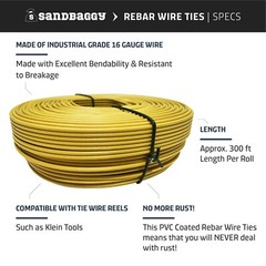 Sandbaggy Yellow PVC Rebar Tie Wire Reel 16 Gauge | Approx. 300 ft Length Roll