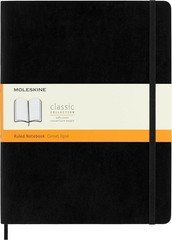 Moleskine Classic Notebook, Soft Cover, XL (7.5″ x 9.5″) Ruled, Black, 192 Pages