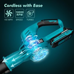Leaf Blower Cordless – 21V Powerful Electric Leaf Blower with 2 Batteries and…