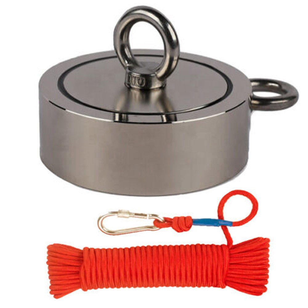 500 – 1300Lbs Pull Force Double Sided Strong Fishing Magnet Kit Rope Carabiner