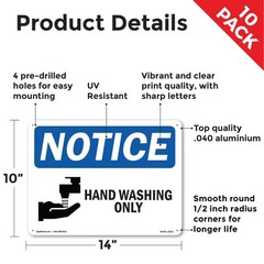 Hand Washing Only OSHA Notice Sign Metal, Plastic, Or Decal – 5 or 10 Pack