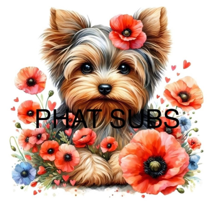 Sublimation Print Yorkshire Terrier In Flowers Ready To Press Heat Transfer