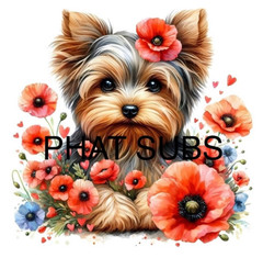Sublimation Print Yorkshire Terrier In Flowers Ready To Press Heat Transfer