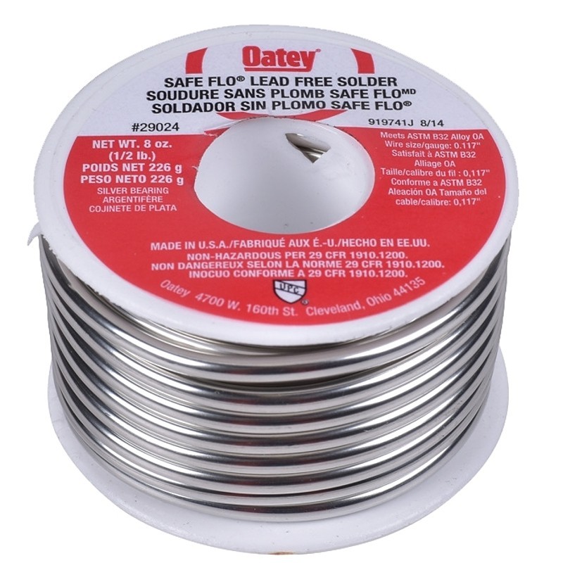 Oatey Safe-Flo 29024 Wire Solder, 1/2 lb, Solid, Silver, 415 to 455 deg F Meltin