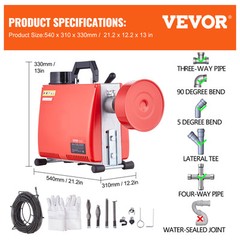 VEVOR Drain Cleaner Machine 66FT x 5/8″ 250W Sewer Snake Auger Manual Feed