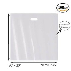 100 Pack 20″ x 20″ with 2 mil Thick Extra Large White Merchandise Plastic Bags