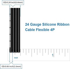 24 Gauge Silicone Ribbon Cable Flexible 4Pack Black 5 ft Flat AWG Stranded