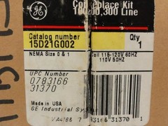 204406 Old-Stock; GE 15D21G002 Contactor Coil; 115/120V@60Hz; 110V@50Hz