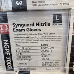 Synguard PF Nitrile Exam Gloves, Size Large, Case of 1,000