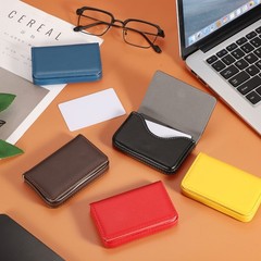 Business Card Holder PU Leather Business Card Case with Magnetic Dark Brown