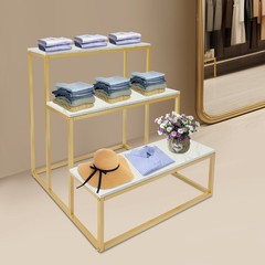 Gold+White 3-Tier Retail Table Display Rack for Bag Shoes Organizer Stand NEW