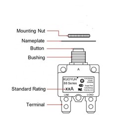 KUOYUH 12A Thermal Circuit Breaker 88 Series 125/250VAC 32VDC (12 amp)