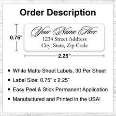 60 Return Address Labels Personalized Printed 3/4 x 2 1/4 Script
