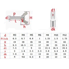 304 Stainless Steel Wing Thumb Screws With Wing Thumb Nut M3 M4 M5 M6 M8 M10 M12
