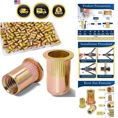1/4 Rivet Nut, 115Pcs Carbon Steel Zinc Rivet Nuts 1/4-20, 1 4 20 Threaded In…
