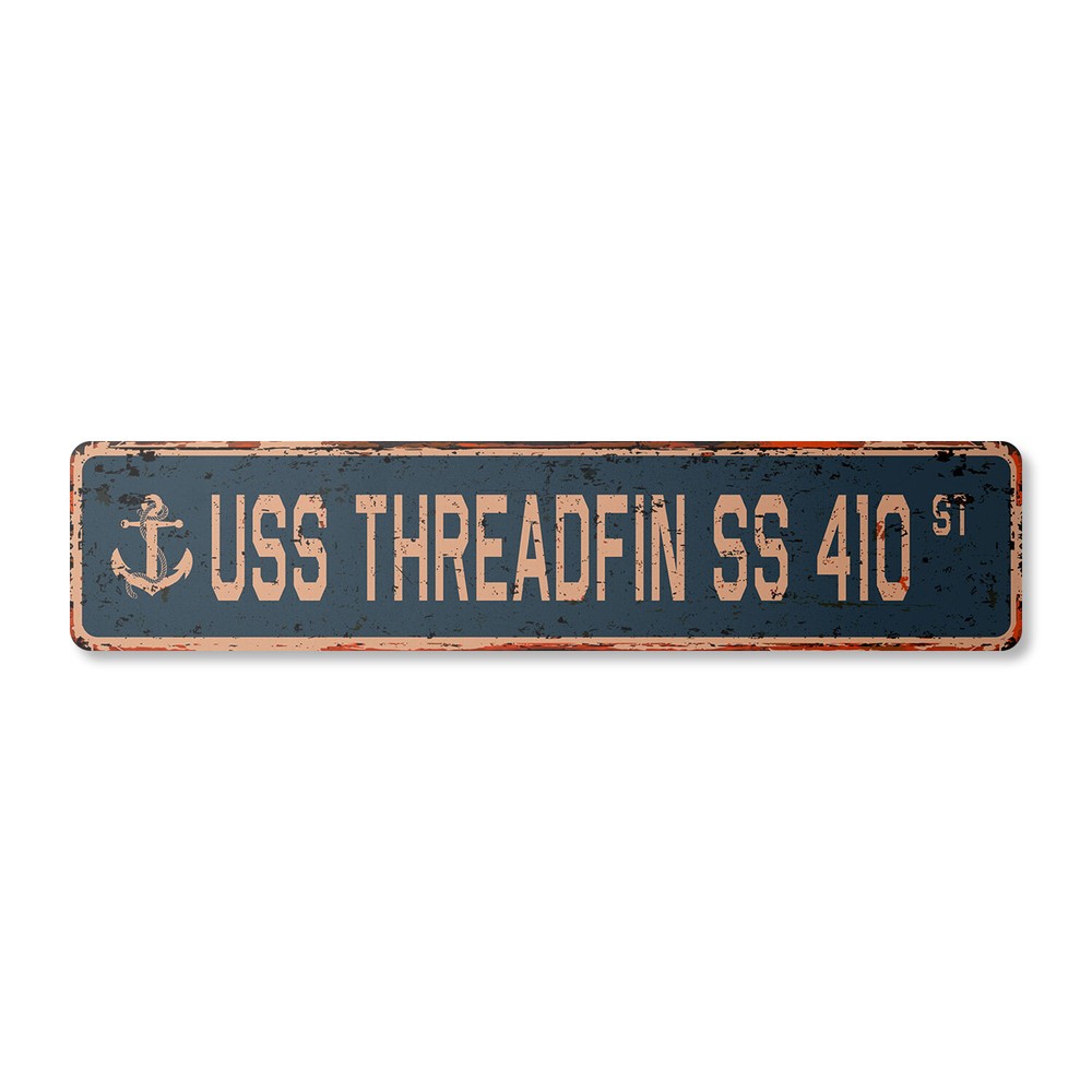 USS THREADFIN SS 410 Vintage Street Sign us navy ship veteran sailor rustic gift