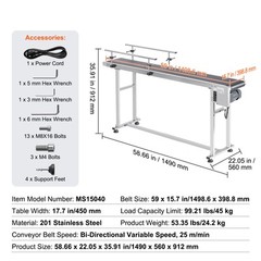VEVOR Belt Conveyor PVC Stainless Steel Belt Conveyor 59″x15.7″ Double Guardrail